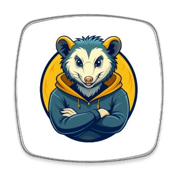 Opossum Kawaii Maskottchen Cartoon Clipart Logo Abzeichen - Viereckiger Kühlschrankmagnet - Weiß - Vorne