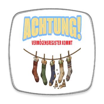 Achtung! Vermögensregister kommt - Viereckiger Kühlschrankmagnet - Weiß - Vorne