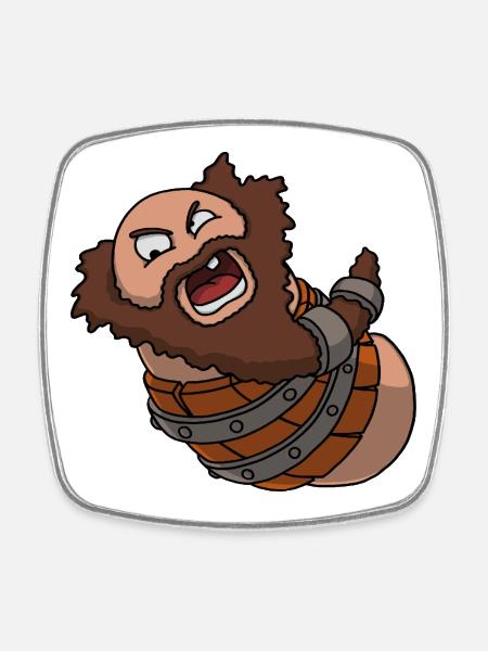 Barrel – Cartoon Thumb Character - Square fridge magnet - white