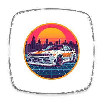 Retro 80er JDM Limousine Neon Cyber City Emblem - Viereckiger Kühlschrankmagnet - Weiß - Vorne