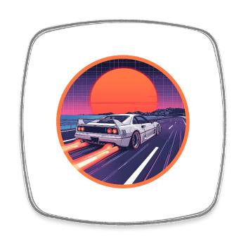 Retro 80er Cyber Supercar Neon Highway Emblem - Viereckiger Kühlschrankmagnet - Weiß - Vorne