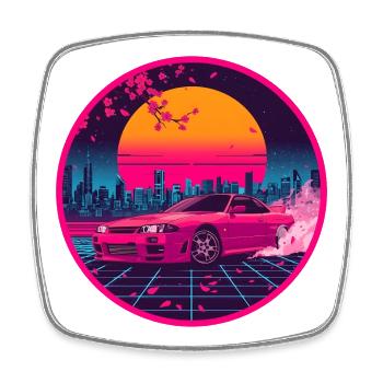 Retro 90er JDM R33 Sakura City Raster-Emblem - Viereckiger Kühlschrankmagnet - Weiß - Vorne