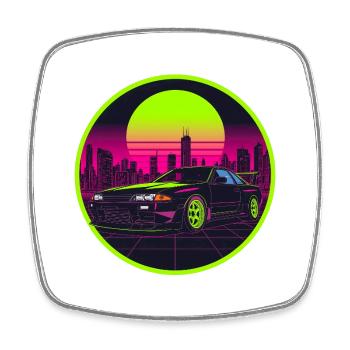 90er Synthwave R32 Retro JDM Neon Sun Aufkleber - Viereckiger Kühlschrankmagnet - Weiß - Vorne