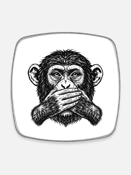 Monkey Say Nothing - Square fridge magnet - white