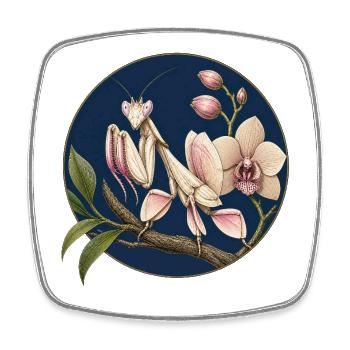 Praying Mantis on Orchids - Square fridge magnet - white - Front