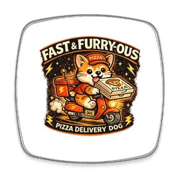 Pizza Delivery Dog on Scooter - Square fridge magnet - white - Front