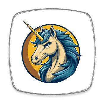 Unicorn Kawaii Maskottchen Cartoon Clipart Logo Abzeichen - Viereckiger Kühlschrankmagnet - Weiß - Vorne