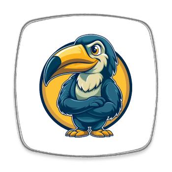 Toucan Kawaii Maskottchen Cartoon Clipart Logo Abzeichen - Viereckiger Kühlschrankmagnet - Weiß - Vorne