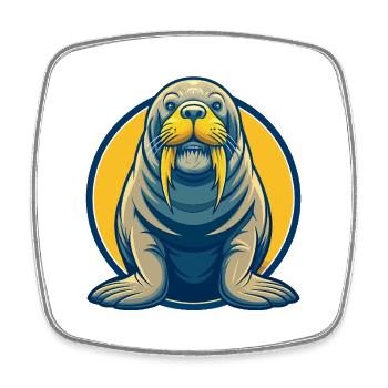 Walrus Kawaii Maskottchen Cartoon Clipart Logo Abzeichen - Viereckiger Kühlschrankmagnet - Weiß - Vorne