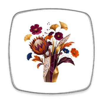 Vase Floral Géométrique Doré - Magnet carré - blanc - Devant