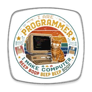 Katzen-Computer-Programmierer Retro-Vintage-Humor - Viereckiger Kühlschrankmagnet - Weiß - Vorne