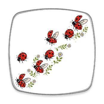 Flight of ladybugs and flowers in the countryside - Square fridge magnet - white - Front
