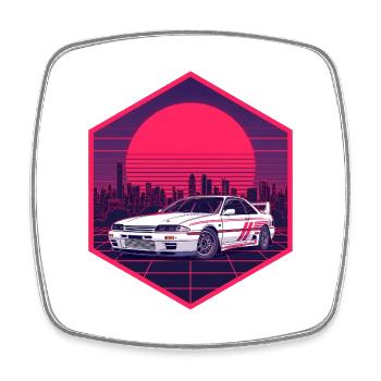 90er Synthwave R32 Racing JDM Neon Hex-Aufkleber - Viereckiger Kühlschrankmagnet - Weiß - Vorne