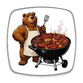 Bear on the Grill – BBQ Master - Square fridge magnet - white - Front