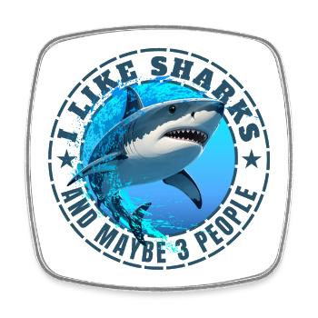 J’AIME LES REQUINS ET PEUT-ÊTRE TROIS PERSONNES - Magnet carré - blanc - Devant