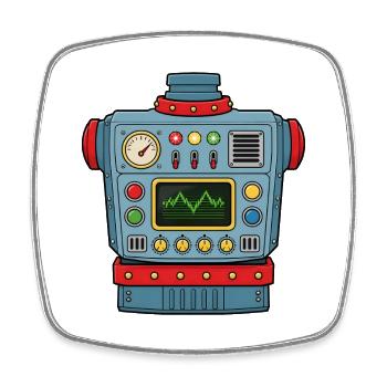 Cooler Comic Roboter – Futuratives Design - Viereckiger Kühlschrankmagnet - Weiß - Vorne