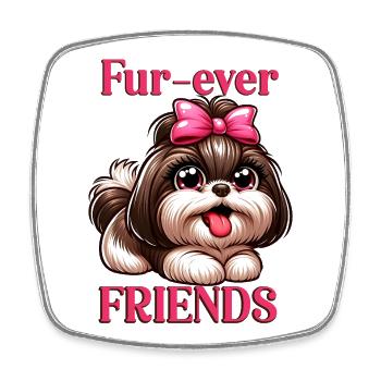 Fur-ever Friends Cute Shih Tzu Girl - Square fridge magnet - white - Front