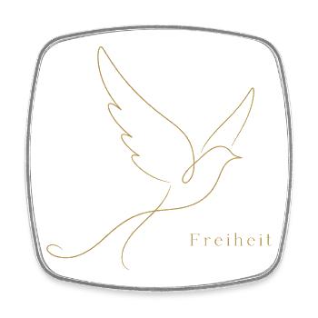 Goldene Freiheit – Filigrane Buchstaben & Taube - Viereckiger Kühlschrankmagnet - Weiß - Vorne