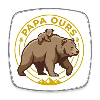 Papa Ours et Ourson Badge Nature Fête des Pères - Magnet carré - blanc - Devant