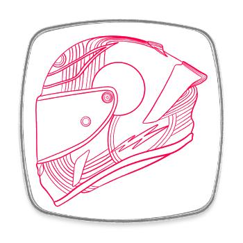 Casque rose néon - Visière - Magnet carré - blanc - Devant