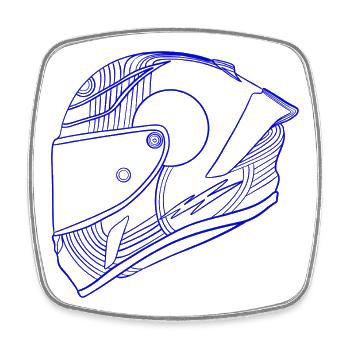 Visière de casque bleu néon - Magnet carré - blanc - Devant