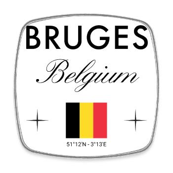Bruges Belgium Coordinates Travel Souvenir - Square fridge magnet - white - Front