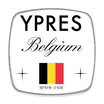 Ypres Belgium Coordinates Travel Souvenir - Square fridge magnet - white - Front