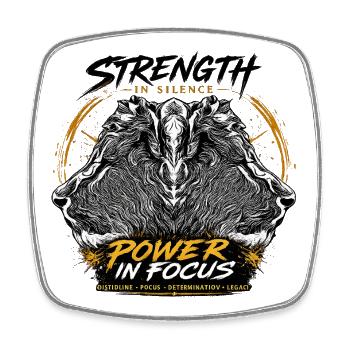 Power in Focus Strength in Silence - Square fridge magnet - white - Front