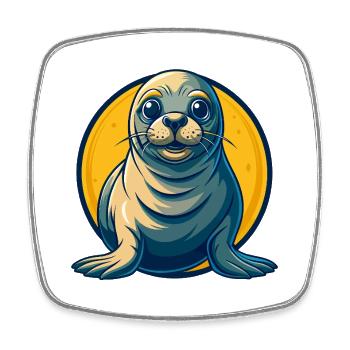 Seal Kawaii Maskottchen-Cartoon-Charakter-Clipart-Logo - Viereckiger Kühlschrankmagnet - Weiß - Vorne