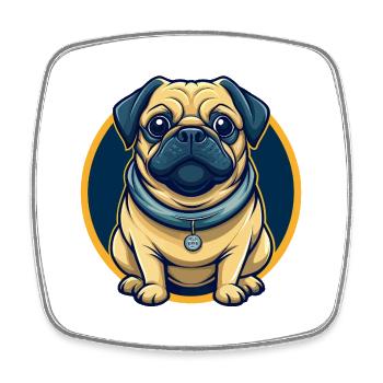 Pug Dog Kawaii Maskottchen Cartoon Clipart Logo Abzeichen - Viereckiger Kühlschrankmagnet - Weiß - Vorne