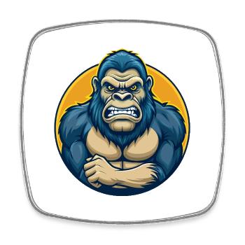 Gorilla Kawaii Maskottchen Cartoon Clipart Logo Abzeichen - Viereckiger Kühlschrankmagnet - Weiß - Vorne