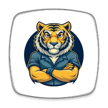 Tiger Kawaii Mascot Cartoon Character Clipart Logo - Square fridge magnet - white - Front