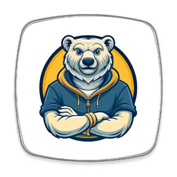 Polar Bear Kawaii Maskottchen-Cartoon-Clipart-Logo - Viereckiger Kühlschrankmagnet - Weiß - Vorne