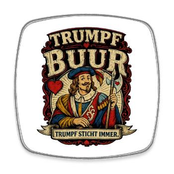 Trumpf Buur - das T-Shirt für  Jassfreunde - Viereckiger Kühlschrankmagnet - Weiß - Vorne
