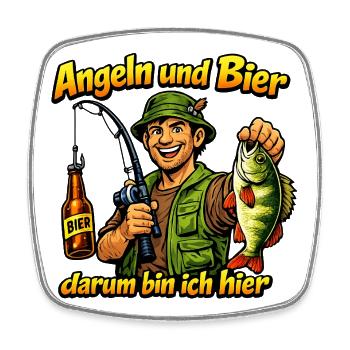 Angeln und Bier – Darum bin ich hier - Viereckiger Kühlschrankmagnet - Weiß - Vorne