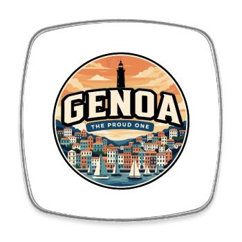 Retro Genua Porto Antico Reiseabzeichen - Viereckiger Kühlschrankmagnet - Weiß - Vorne