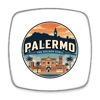 Reiseabzeichen der Kathedrale Retro Palermo - Viereckiger Kühlschrankmagnet - Weiß - Vorne