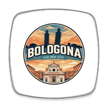 Insigne rétro de la Piazza Maggiore de Bologne - Magnet carré - blanc - Devant