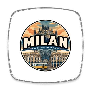 Retro Milan Duomo Straßenbahn-Reiseabzeichen - Viereckiger Kühlschrankmagnet - Weiß - Vorne