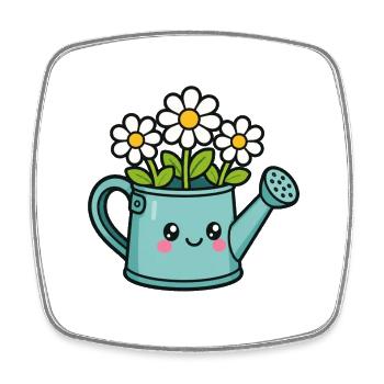 Blumige Gießkanne Cartoon - Viereckiger Kühlschrankmagnet - Weiß - Vorne