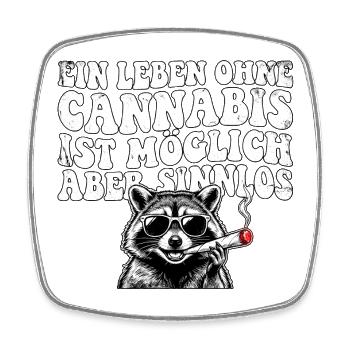Lustiges Cannabis Waschbär Design - Viereckiger Kühlschrankmagnet - Weiß - Vorne