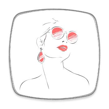 Elegant Woman Sunglasses Sketch - Square fridge magnet - white - Front