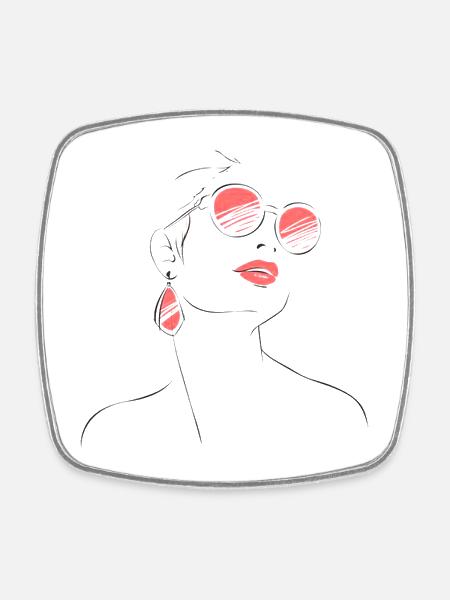 Elegant Woman Sunglasses Sketch - Square fridge magnet - white