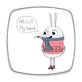 Süßer Hase Hello My Friend Cartoon - Viereckiger Kühlschrankmagnet - Weiß - Vorne