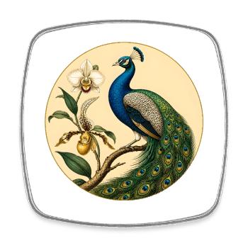Blauer Pfau auf goldenem Blumenkreis - Viereckiger Kühlschrankmagnet - Weiß - Vorne