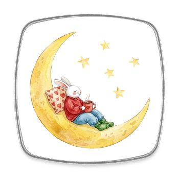 Lapin sur la lune avec du cacao - Magnet carré - blanc - Devant