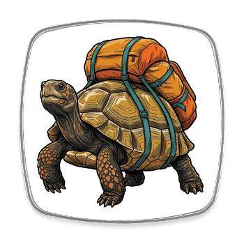 Tortue de randonnée - Aventure en plein air - Magnet carré - blanc - Devant