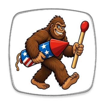Bigfoot 4th of July Firecrackers for Men - Square fridge magnet - white - Front