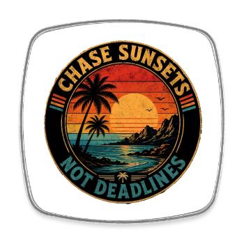 Chase Sunsets Not Deadlines Retro - Viereckiger Kühlschrankmagnet - Weiß - Vorne
