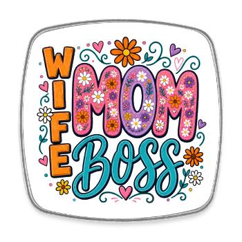Wife Mom Chefin - Blumen-Design für Mama & Ehefrau - Viereckiger Kühlschrankmagnet - Weiß - Vorne